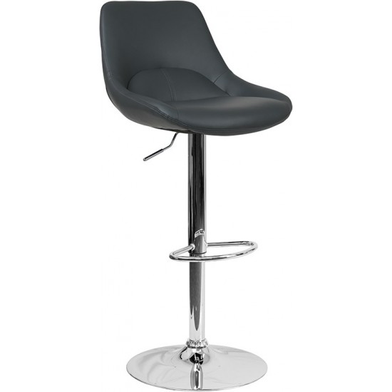 Contemporary Gray Vinyl Adjustable Height Barstool with Chrome Base