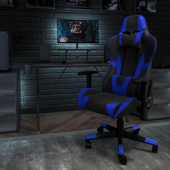 X30 Gaming Chair Racing Office Ergonomic Computer Chair with Reclining Back and Slide-Out Footrest in Blue LeatherSoft