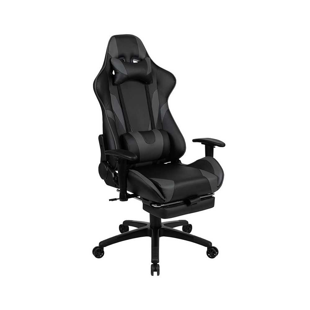 X30 Gaming Chair Racing Office Ergonomic Computer Chair with Reclining Back and Slide-Out Footrest in Gray LeatherSoft