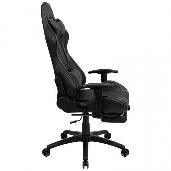 X30 Gaming Chair Racing Office Ergonomic Computer Chair with Reclining Back and Slide-Out Footrest in Gray LeatherSoft