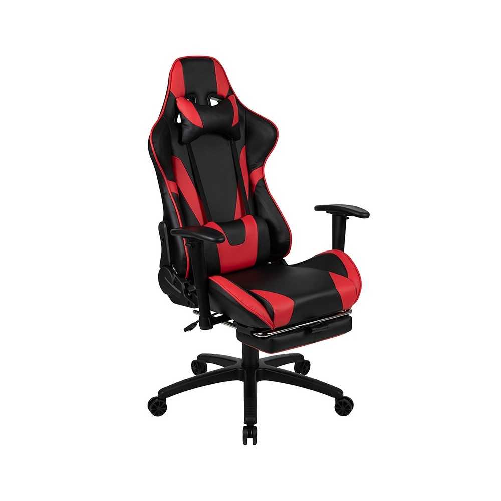 X30 Gaming Chair Racing Office Ergonomic Computer Chair with Fully Reclining Back and Slide-Out Footrest in Red LeatherSoft