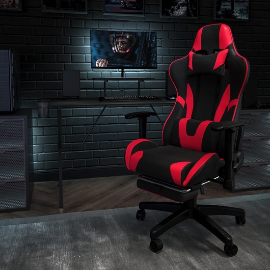 X30 Gaming Chair Racing Office Ergonomic Computer Chair with Fully Reclining Back and Slide-Out Footrest in Red LeatherSoft