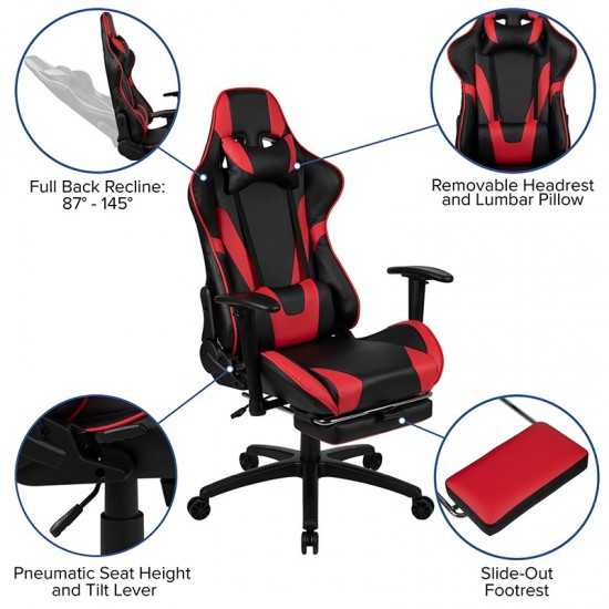 X30 Gaming Chair Racing Office Ergonomic Computer Chair with Fully Reclining Back and Slide-Out Footrest in Red LeatherSoft