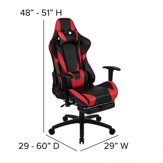 X30 Gaming Chair Racing Office Ergonomic Computer Chair with Fully Reclining Back and Slide-Out Footrest in Red LeatherSoft