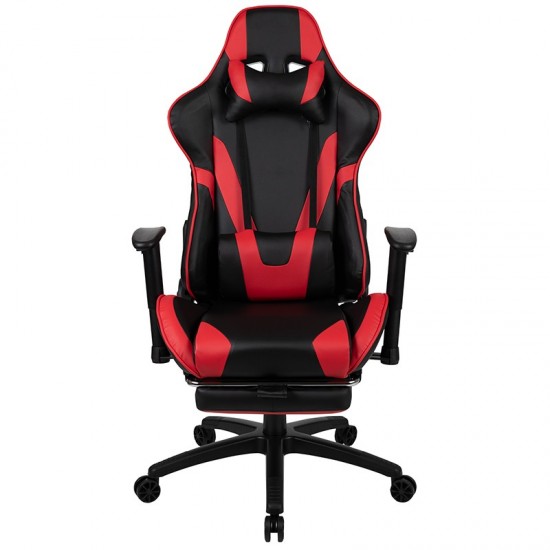 X30 Gaming Chair Racing Office Ergonomic Computer Chair with Fully Reclining Back and Slide-Out Footrest in Red LeatherSoft