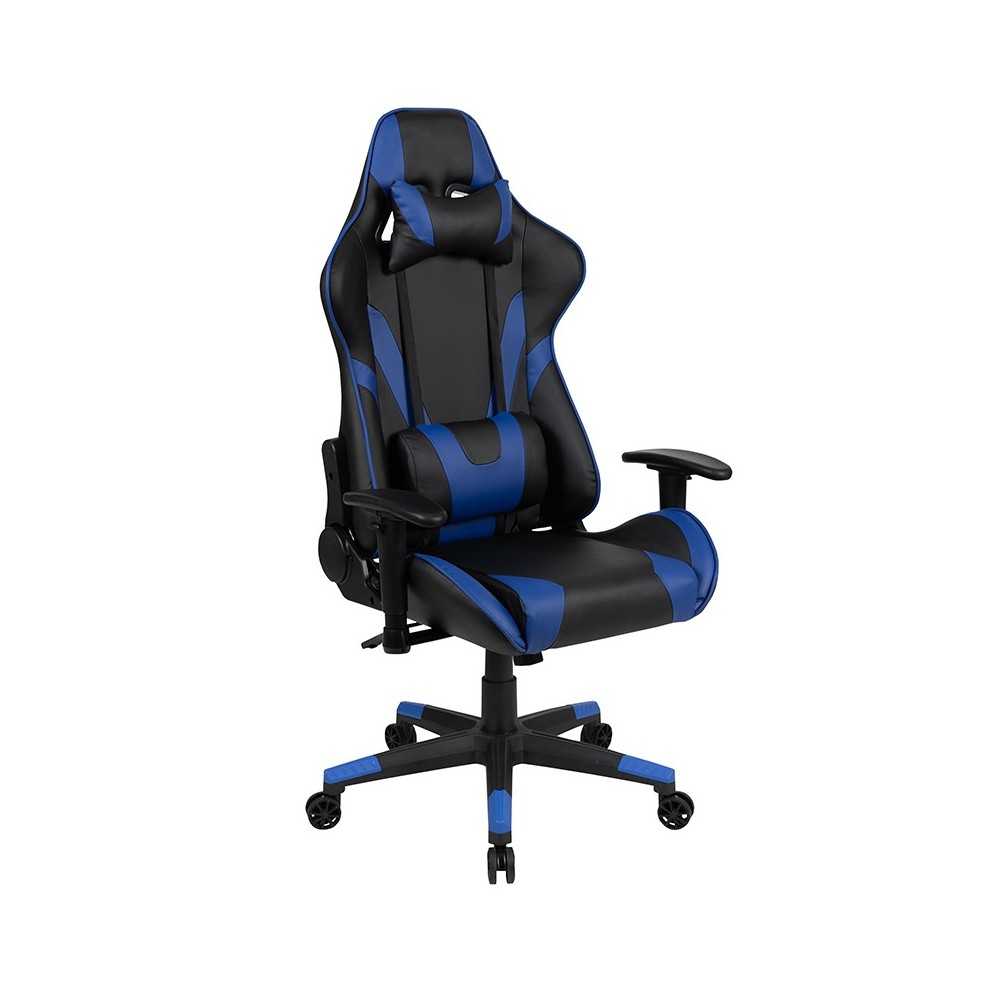 X20 Gaming Chair Racing Office Ergonomic Computer PC Adjustable Swivel Chair with Reclining Back in Blue LeatherSoft