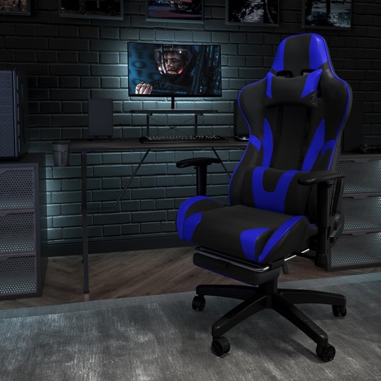 X20 Gaming Chair Racing Office Ergonomic Computer PC Adjustable Swivel Chair with Reclining Back in Blue LeatherSoft