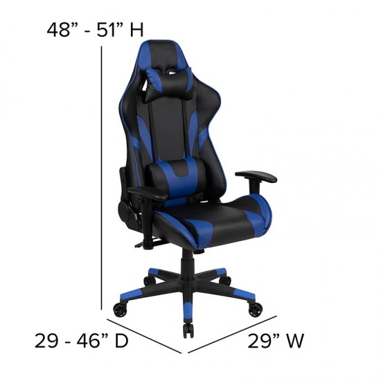 X20 Gaming Chair Racing Office Ergonomic Computer PC Adjustable Swivel Chair with Reclining Back in Blue LeatherSoft