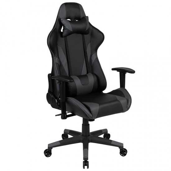 X20 Gaming Chair Racing Office Ergonomic Computer PC Adjustable Swivel Chair with Reclining Back in Gray LeatherSoft