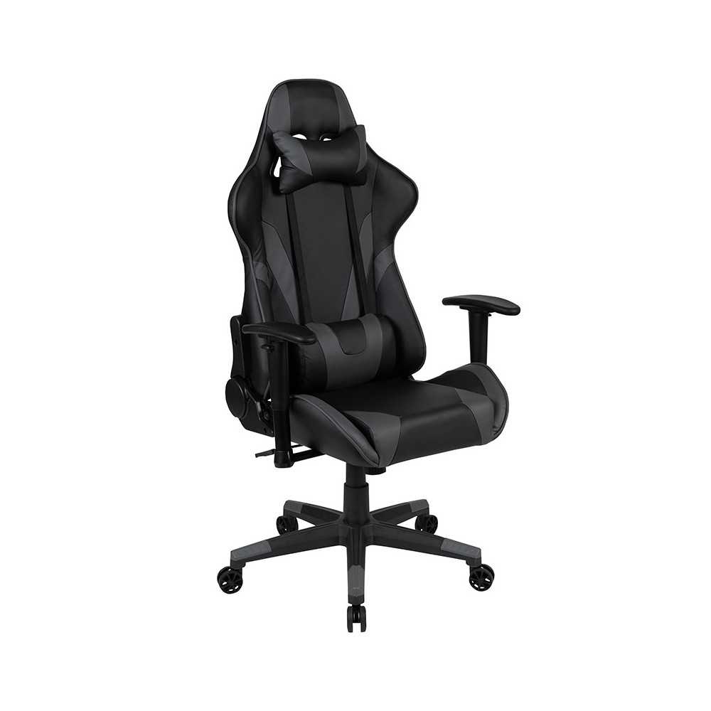 X20 Gaming Chair Racing Office Ergonomic Computer PC Adjustable Swivel Chair with Reclining Back in Gray LeatherSoft