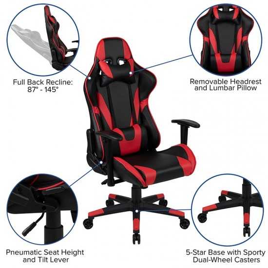 X20 Gaming Chair Racing Office Ergonomic Computer PC Adjustable Swivel Chair with Fully Reclining Back in Red LeatherSoft