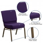 21''W Church Chair in Royal Purple Fabric with Cup Book Rack - Gold Vein Frame