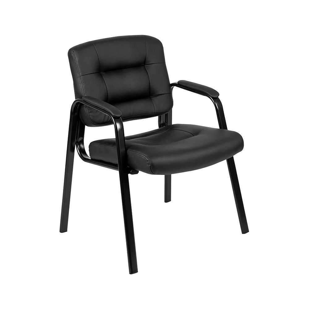 Flash Fundamentals Black LeatherSoft Executive Reception Chair with Black Metal Frame, BIFMA Certified