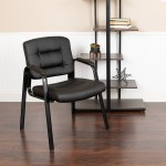 Flash Fundamentals Black LeatherSoft Executive Reception Chair with Black Metal Frame, BIFMA Certified