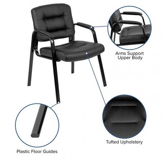 Flash Fundamentals Black LeatherSoft Executive Reception Chair with Black Metal Frame, BIFMA Certified