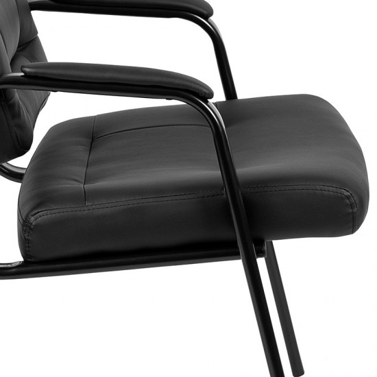 Flash Fundamentals Black LeatherSoft Executive Reception Chair with Black Metal Frame, BIFMA Certified