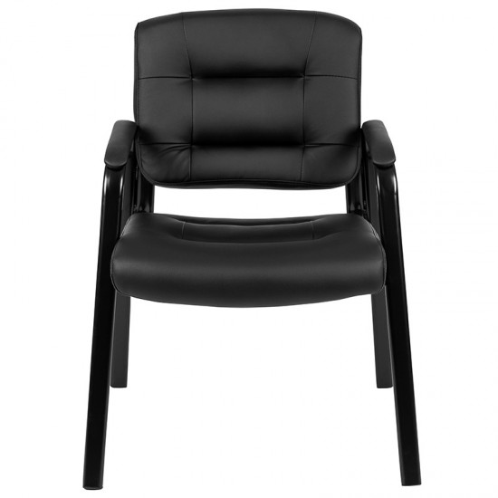 Flash Fundamentals Black LeatherSoft Executive Reception Chair with Black Metal Frame, BIFMA Certified