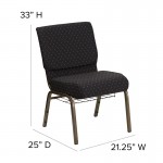 21''W Church Chair in Black Dot Patterned Fabric with Cup Book Rack - Gold Vein Frame