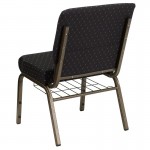 21''W Church Chair in Black Dot Patterned Fabric with Cup Book Rack - Gold Vein Frame