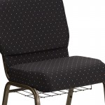 21''W Church Chair in Black Dot Patterned Fabric with Cup Book Rack - Gold Vein Frame