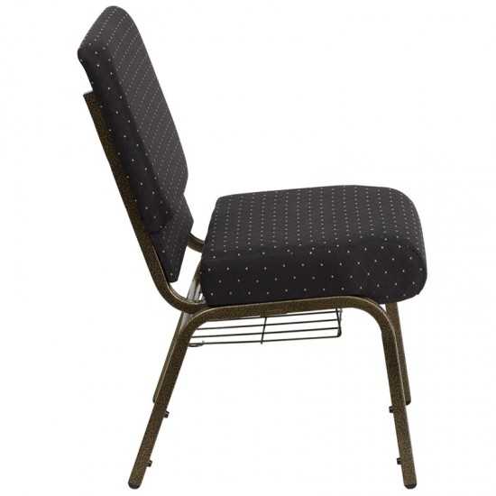 21''W Church Chair in Black Dot Patterned Fabric with Cup Book Rack - Gold Vein Frame