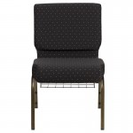 21''W Church Chair in Black Dot Patterned Fabric with Cup Book Rack - Gold Vein Frame