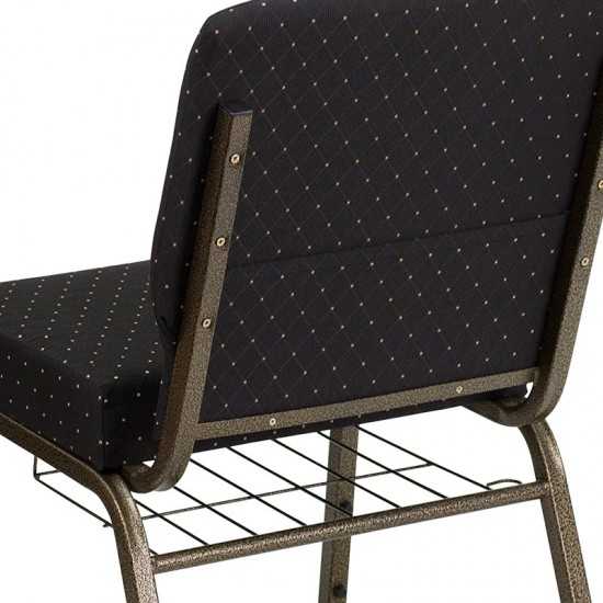 21''W Church Chair in Black Dot Patterned Fabric with Cup Book Rack - Gold Vein Frame