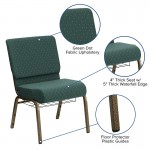 21''W Church Chair in Hunter Green Dot Patterned Fabric with Book Rack - Gold Vein Frame