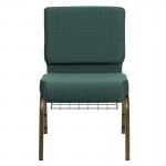 21''W Church Chair in Hunter Green Dot Patterned Fabric with Book Rack - Gold Vein Frame