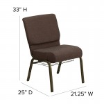 21''W Church Chair in Brown Fabric with Cup Book Rack - Gold Vein Frame