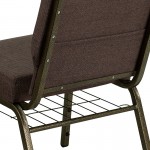 21''W Church Chair in Brown Fabric with Cup Book Rack - Gold Vein Frame