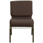 21''W Church Chair in Brown Fabric with Cup Book Rack - Gold Vein Frame