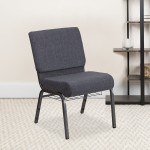 21''W Church Chair in Dark Gray Fabric with Book Rack - Silver Vein Frame