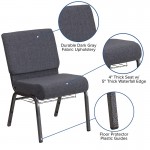 21''W Church Chair in Dark Gray Fabric with Book Rack - Silver Vein Frame