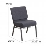 21''W Church Chair in Dark Gray Fabric with Book Rack - Silver Vein Frame