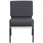 21''W Church Chair in Dark Gray Fabric with Book Rack - Silver Vein Frame