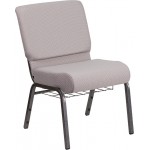 21''W Church Chair in Gray Dot Fabric with Book Rack - Silver Vein Frame