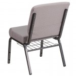 21''W Church Chair in Gray Dot Fabric with Book Rack - Silver Vein Frame