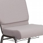 21''W Church Chair in Gray Dot Fabric with Book Rack - Silver Vein Frame