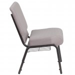 21''W Church Chair in Gray Dot Fabric with Book Rack - Silver Vein Frame