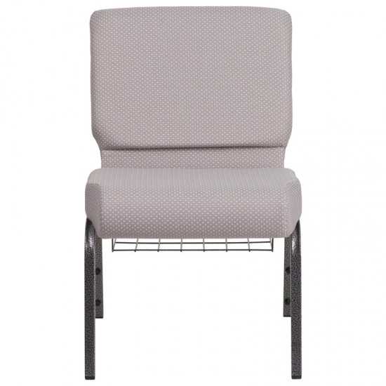 21''W Church Chair in Gray Dot Fabric with Book Rack - Silver Vein Frame