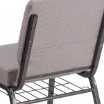 21''W Church Chair in Gray Dot Fabric with Book Rack - Silver Vein Frame