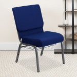 21''W Church Chair in Navy Blue Fabric with Cup Book Rack - Silver Vein Frame