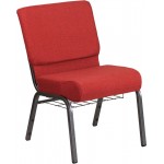 21''W Church Chair in Crimson Fabric with Cup Book Rack - Silver Vein Frame