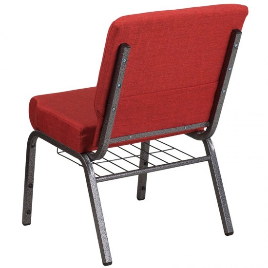 21''W Church Chair in Crimson Fabric with Cup Book Rack - Silver Vein Frame