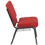 21''W Church Chair in Crimson Fabric with Cup Book Rack - Silver Vein Frame