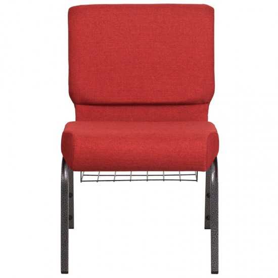 21''W Church Chair in Crimson Fabric with Cup Book Rack - Silver Vein Frame