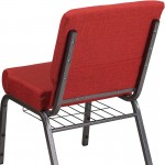 21''W Church Chair in Crimson Fabric with Cup Book Rack - Silver Vein Frame