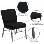 21''W Church Chair in Black Fabric with Book Rack - Silver Vein Frame