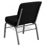 21''W Church Chair in Black Fabric with Book Rack - Silver Vein Frame